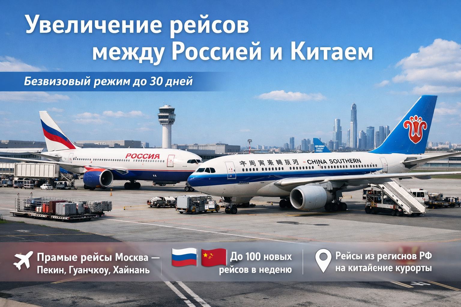 Россия — Китай: рейсов больше, виза не нужна